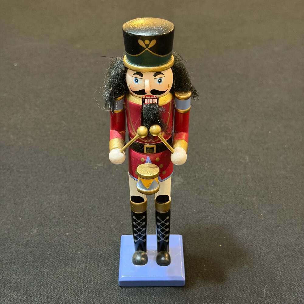 Wooden Drummer Nutcracker Christmas Decoration Red and Blue 8"